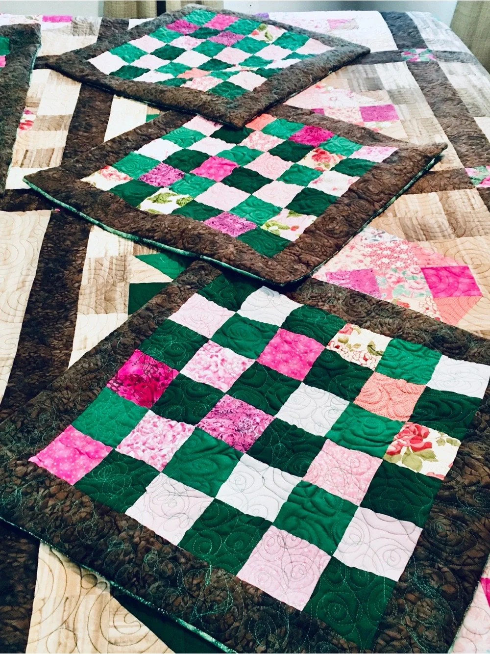 Handmade Pink Strawberry Quilt Set King Size